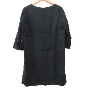 ADORE リネン刺繍七分袖ワンピース 38 ブラック