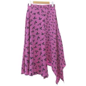 18年 ロングスカート リーフ柄 スリット アシンメトリー 38 パープル
