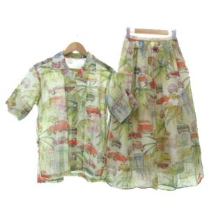 19SS セットアップ ブラウス ロングスカート シアー リゾート柄 総柄 38 ベージュ系