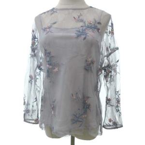 18SS 長袖 フラワー刺繍ブラウス 36 グレー