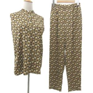 20SS セットアップ ジオメトリックプリント ブラウス ＆ パンツ 上下 総柄 36 Mサイズ ベージュ