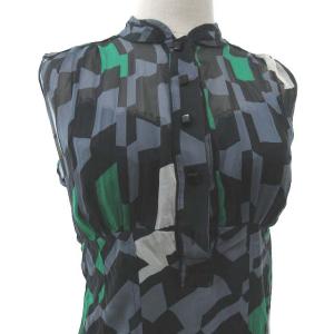 DIANE von FURSTENBERG シルク ワンピース ひざ丈 ノースリーブ ドレス 総柄 2 S グレー