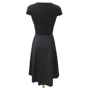 TO BE CHIC リボン レース ワンピース ひざ丈 フレンチスリーブ 切替 フレア スカート 40 Mサイズ 黒 ブラック