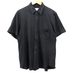 シャツ 半袖 ポケット フランス製 無地 コットン L 黒 ブラック N