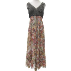 刺繍ノースリーブシルクシフォンワンピース 36 ベージュ