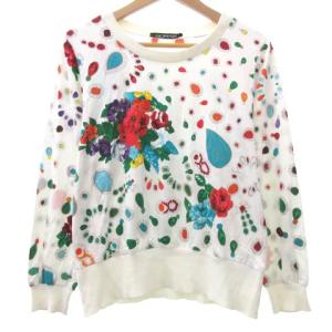 長袖 バラ柄カットソー M ホワイト