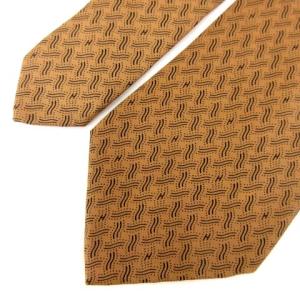 HERMES 総柄 シルク サテン ネクタイ 茶 ブラウン