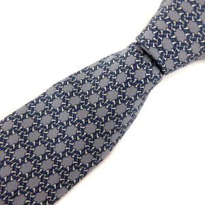 ネクタイ 総柄 チェーン シルク サテン グレー