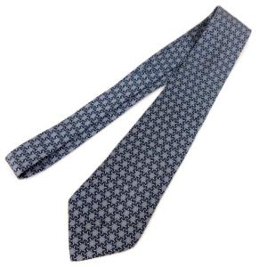 HERMES ネクタイ 総柄 チェーン シルク サテン グレー