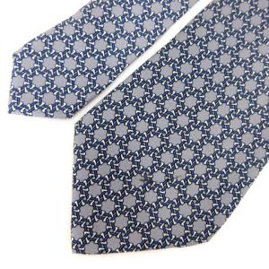 HERMES ネクタイ 総柄 チェーン シルク サテン グレー