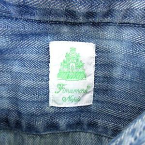 Finamore シャツ 長袖 ホリゾンタルカラー HBT ヴィンテージ加工 マチ 刺繍 ワンポイント コットン 14ハーフ 37 インディゴ