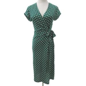 16SS ワンピース シルク カシュクール ひざ丈 総柄 0 グリーン