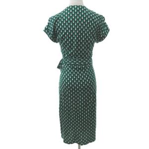 DIANE von FURSTENBERG 16SS ワンピース シルク カシュクール ひざ丈 総柄 0 グリーン