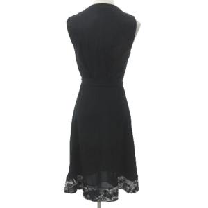 DIANE von FURSTENBERG ラップ ワンピース ひざ丈 総柄 シフォン カシュクール ノースリーブ 0 XSサイズ ブラック