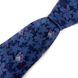 オールド 花柄シルクネクタイ ブルー