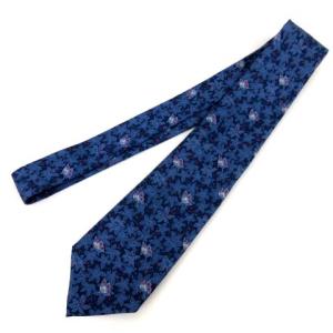 HERMES オールド 花柄シルクネクタイ ブルー