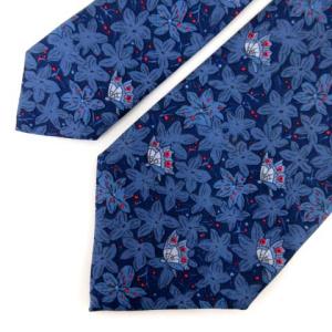 HERMES オールド 花柄シルクネクタイ ブルー