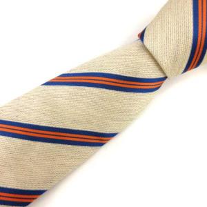 ネクタイ レギュラータイ リネン混 レジメンタルストライプ ベージュ FK IBO11