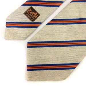 HERMES ネクタイ レギュラータイ リネン混 レジメンタルストライプ ベージュ FK IBO11