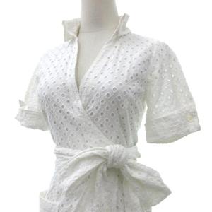 DIANE von FURSTENBERG ラップワンピース ひざ丈 パンチングレース インド製 6 ホワイト