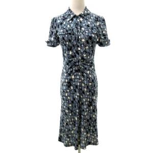 シルクひざ丈シャツワンピース 2 ブルー