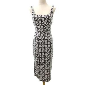 ワンピース ロング タイト マーメイド 花柄 ストレッチ アメリカ製 茶 ブラウン 2 S