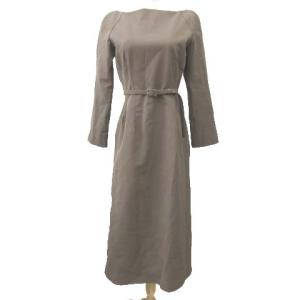 19AW ワンピース ロング オフショル風 Iライン ベルト 長袖 38 Mサイズ ベージュ