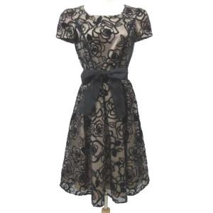 ワンピース ひざ丈 ローズフロッキー ドレス XS 黒