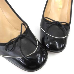 CHANEL パンプス リボン ココマーク キャップトゥ ハイヒール レザー ブラック