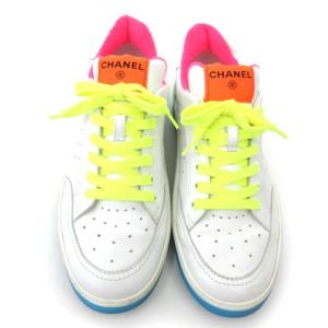CHANEL 20SS ネオンカラー スニーカー レザー イタリア製 41 ホワイト