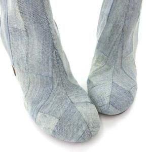 LOUIS VUITTON 15SS デニム パッチワーク ブーツ スウィンギング・ライン ブルー