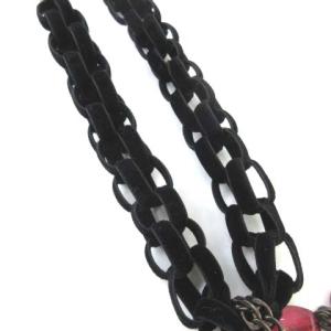 LANVIN 国内正規 ビーズ ビジュー ネックレス ベロア リボン ペンダント  レッド ブラック