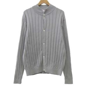 カーディガン ボタン ハイネック コットン ニット トップス L グレー IBO14