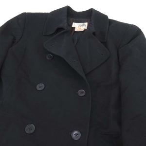 HERMES Pコート 裏地ストライプ ロゴボタン ジャケット フランス製 L ネイビー