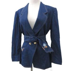 フラワー刺繍シルクデニムジャケット 9 ブルー