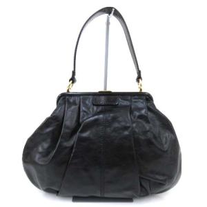 VALENTINO ハンドバッグ レザー ラインストーンVロゴ タック がま口 イタリア製 ブラック