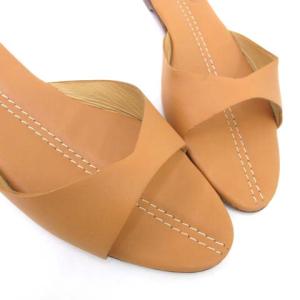 LOEWE サンダル レザー フラット ホワイトステッチ 38 ベージュ