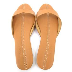 LOEWE サンダル レザー フラット ホワイトステッチ 38 ベージュ