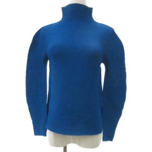 20AW プリーツ 長袖 カットソー ハイネック 薄手 トップス F 青 ブルー