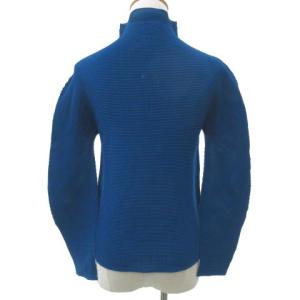 me ISSEY MIYAKE 20AW プリーツ 長袖 カットソー ハイネック 薄手 トップス F 青 ブルー