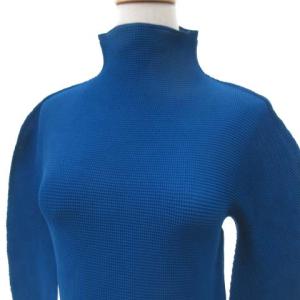 me ISSEY MIYAKE 20AW プリーツ 長袖 カットソー ハイネック 薄手 トップス F 青 ブルー