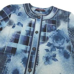 LEONARD FASHION カーディガン シルク混 総柄 L 青