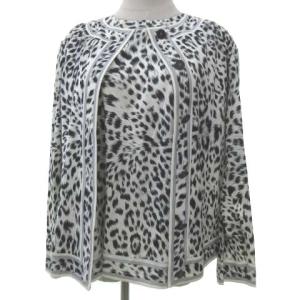 FASHION レオパード アンサンブル カーディガン カットソー ロゴボタン M ホワイト