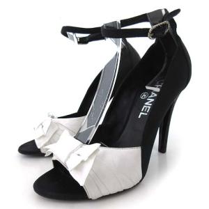 サンダル リボン ハイヒール セパレート パンプス グログラン地 ココマーク イタリア製 バイカラー