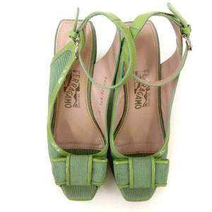 Salvatore Ferragamo サンダル ウェッジソール アンクルストラップ リボン 6.5 FK グリーン系