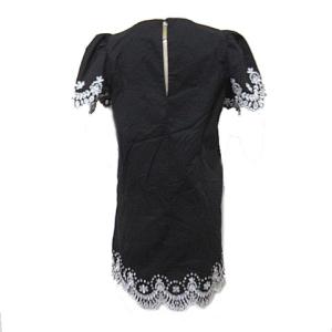 kate spade new york ワンピース ひざ丈 半袖 刺繍 コットン XS ブラック