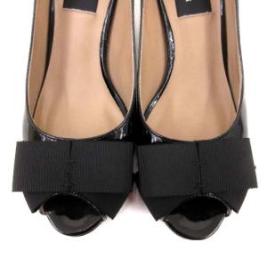 LANVIN COLLECTION パンプス ピンヒール エナメル オープントゥ リボン 黒 ブラック 23.5cm 靴 シューズ