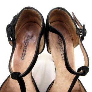 Repetto パンプス ピンヒール スエード エナメル 花柄 ラウンドトゥ T字ストラップ ブラック 36