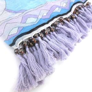 Emilio Pucci イタリア製 ストール リネン混 フリンジ ビーズ 総柄 パープル系 RRR