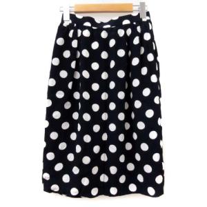 YVES SAINT LAURENT スカート タイト ひざ丈 ドット 水玉 シフォン 紺 ネイビー S FK IBO15